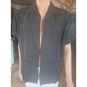 Havana Shirt Co- Black "Island Wear" Linen Shirt- Mens Sz M Excellent Condition